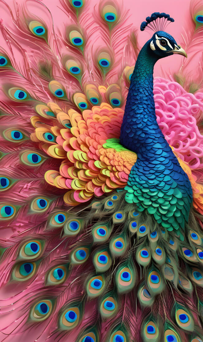 a peacock with its feathers spread