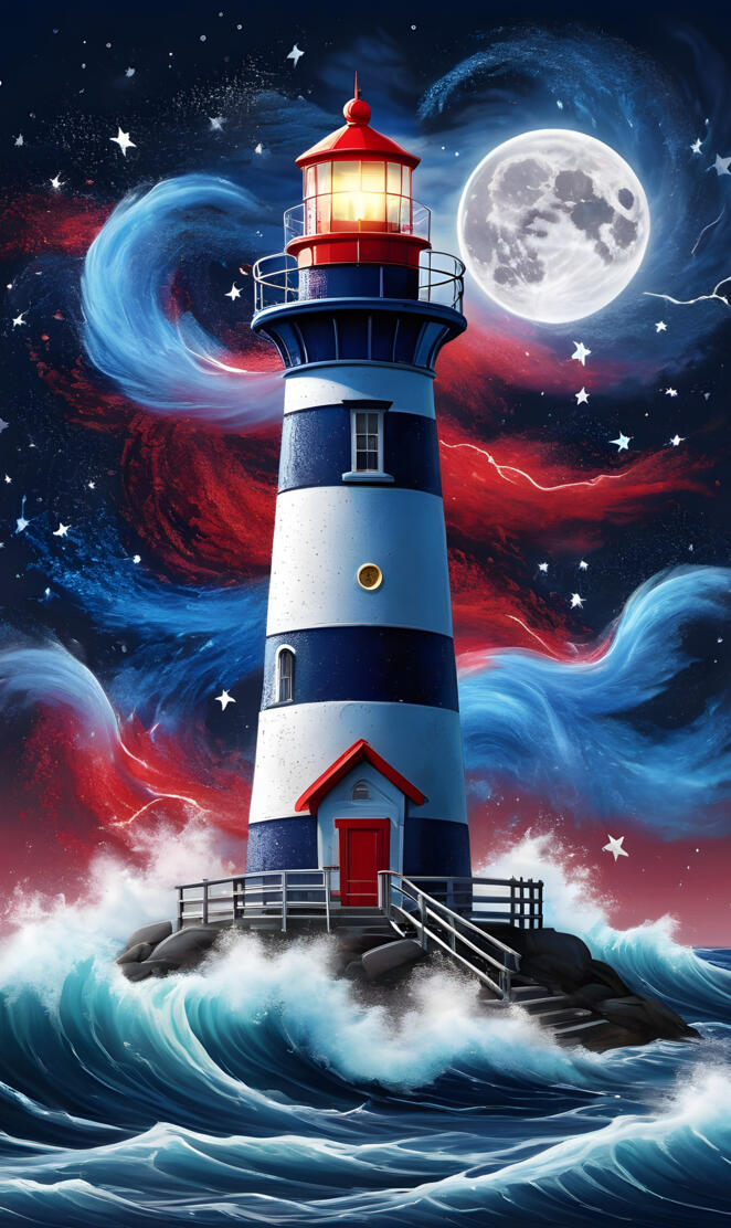 a lighthouse in the night sky