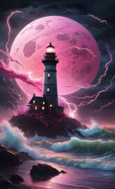 a lighthouse with a bright light at night