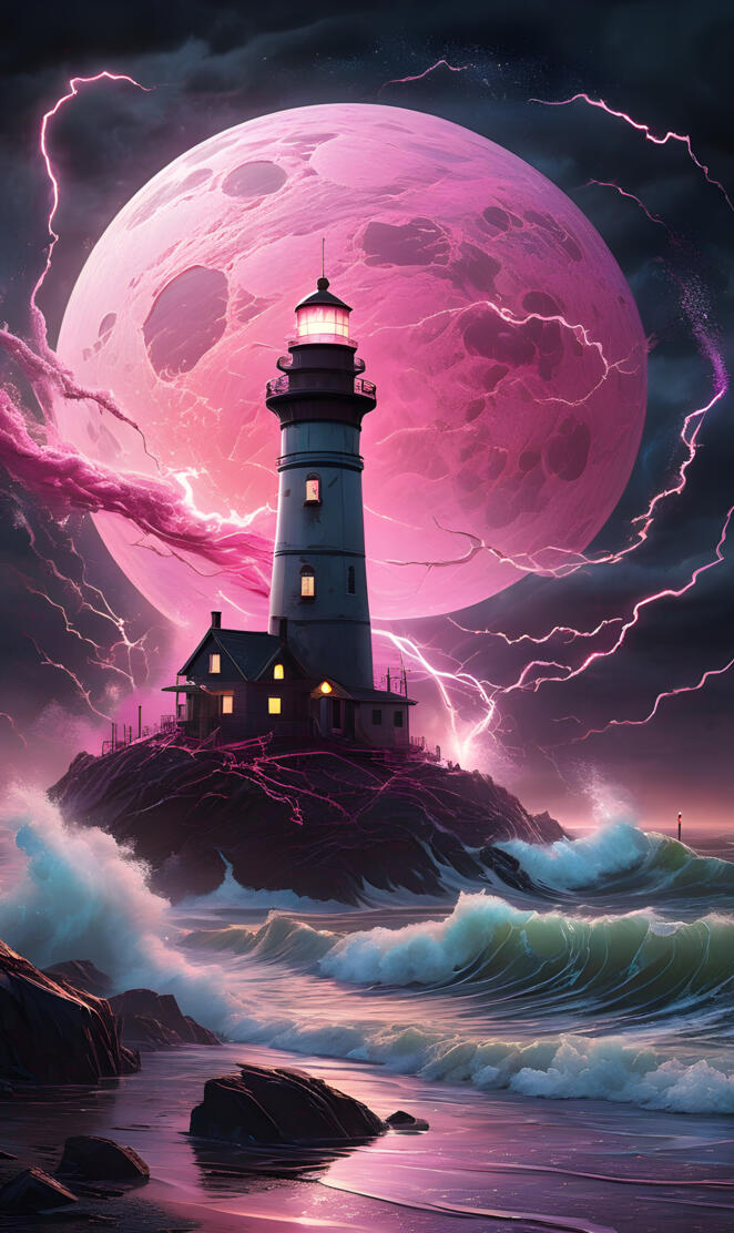 a lighthouse with a bright light at night