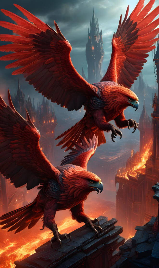 A pair of Red Crested Harpies