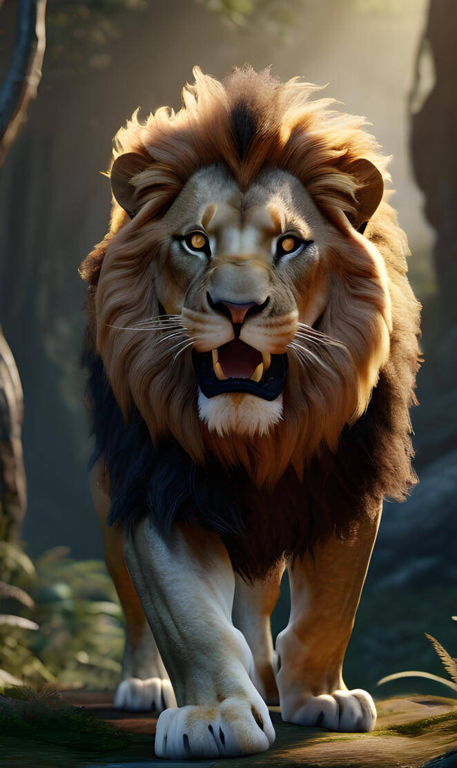 a lion standing is roaring