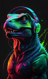 Dino listening to music