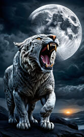 lion roaring at the moon