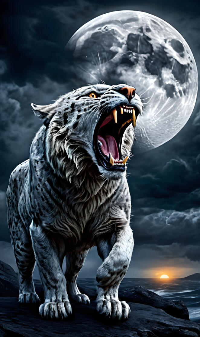lion roaring at the moon