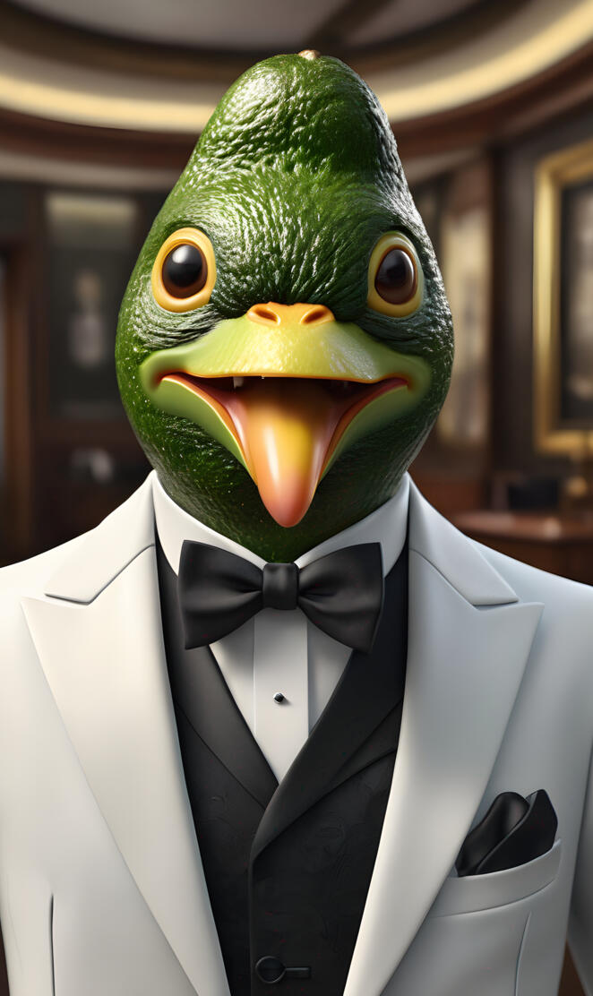 Formal Avocado wearing a tuxedo