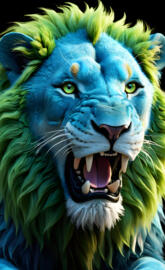 Leo lion, with Sagittarius and Leo birthstone colors mixed