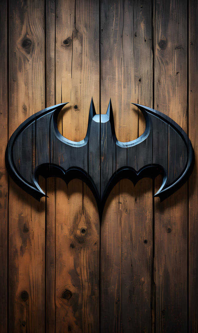 rustic wooden batman logo
