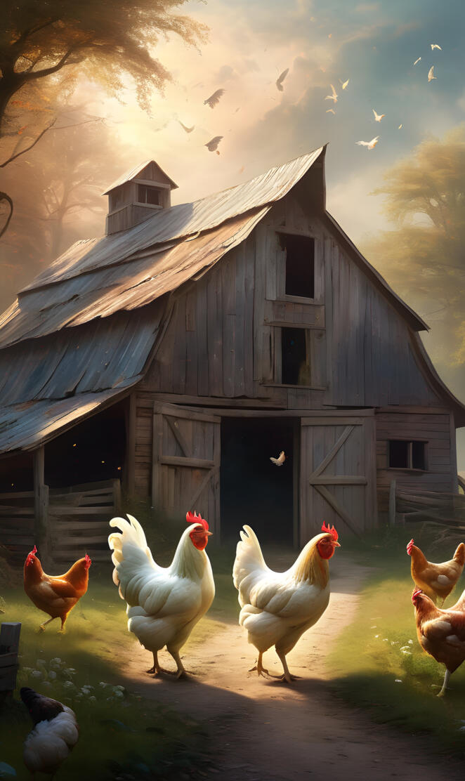 Barn and chickens