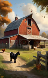 red barn chickens goats horses country