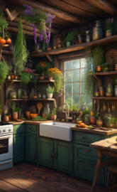 Rustic Herbal Cabin Kitchen