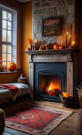 rustic fireplace canapé winter autumnal