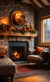 rustic fireplace canapé winter autumnal