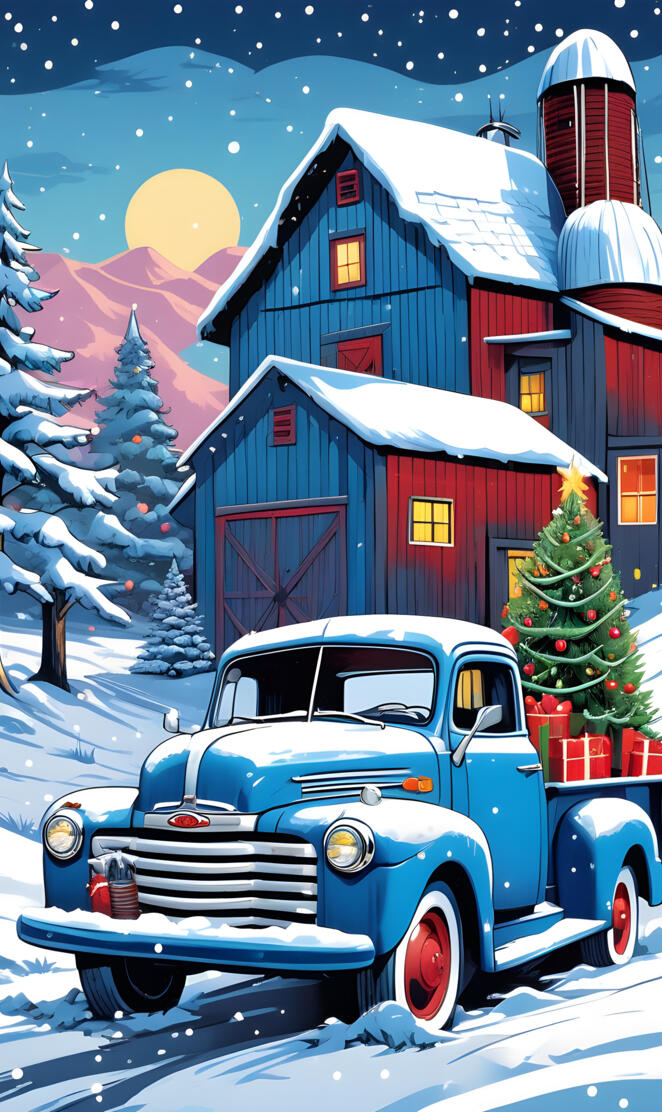 cartoon country truck winters day on the farm