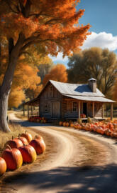 old cabin autumn day pumpkins for sale