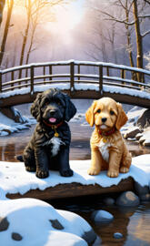 Cockapoo puppies in winter