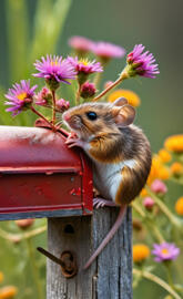 a mouse eating from a bird feeder