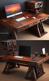 a desk with a computer on it