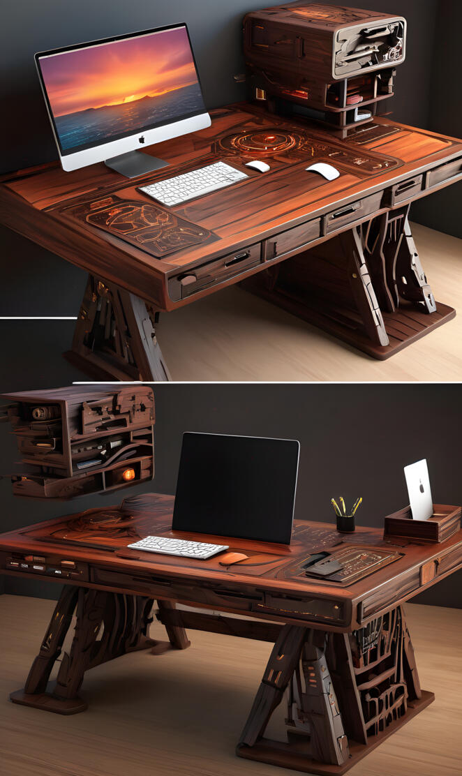 a desk with a computer on it