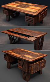 a couple of wooden tables