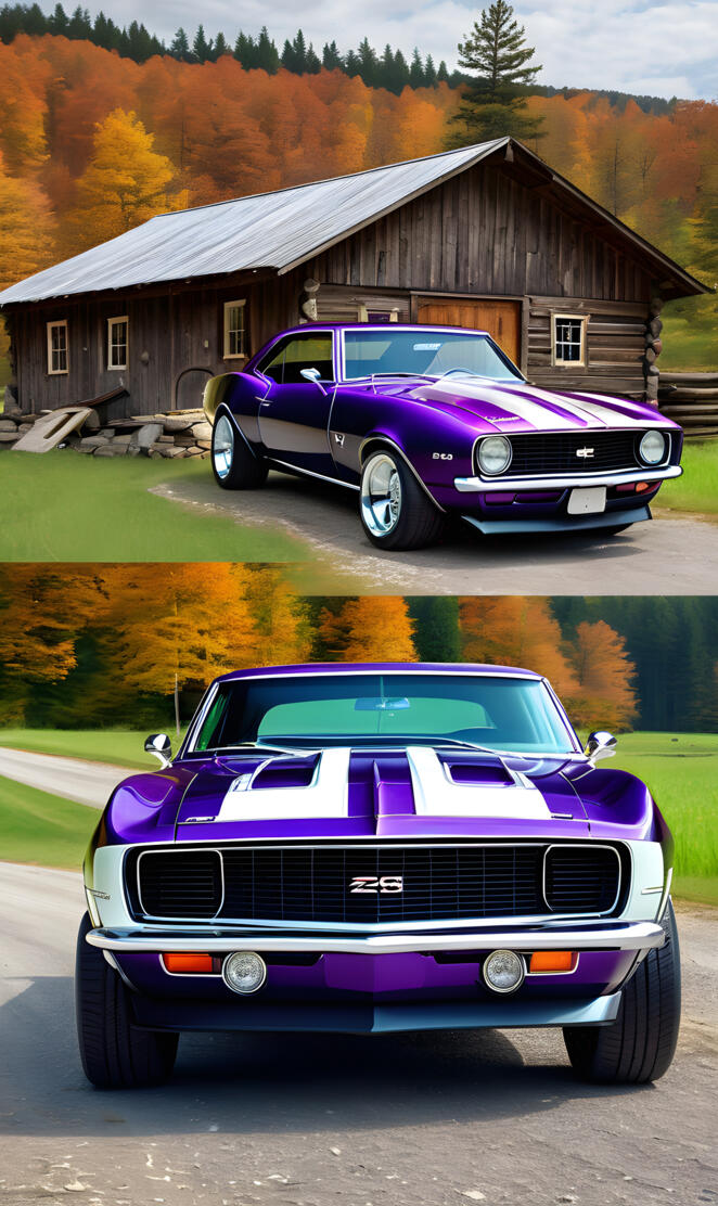 A Beautiful Grape Colored 1968 Chevrolet Camaro Z28 In The Countryside