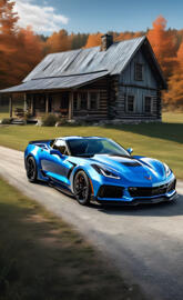 A Blue 2025 Chevy Corvette ZR1 Out In The Beautiful Countryside.