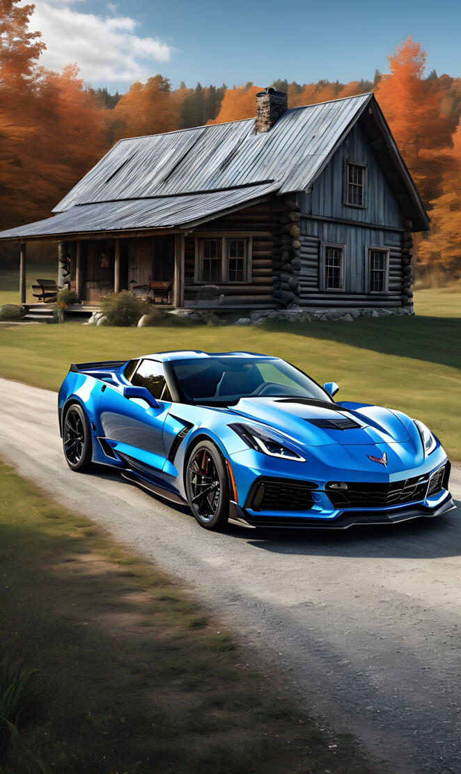 A Blue 2025 Chevy Corvette ZR1 Out In The Beautiful Countryside.