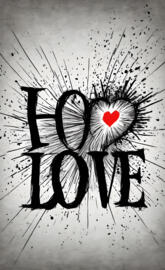 a black and white drawing of a heart and a couple of people