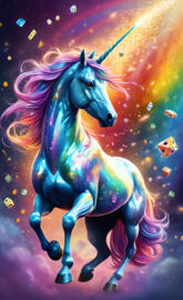 a unicorn with a rainbow background