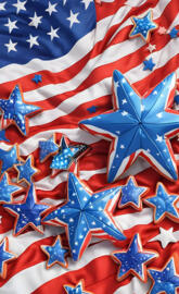 a group of blue and white stars