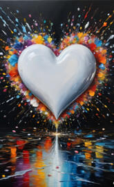 white heart with behind color bursting