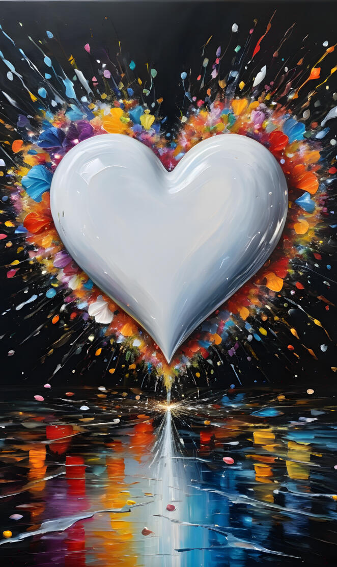 white heart with behind color bursting