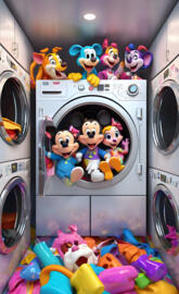 a group of toys in a laundry room