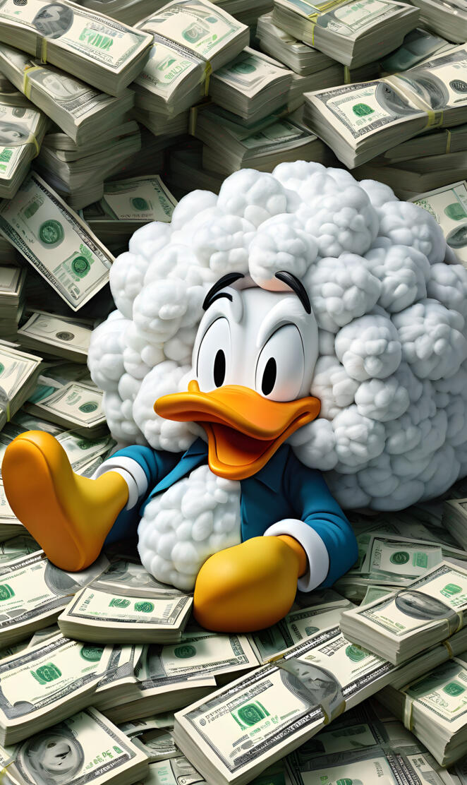 a stuffed toy on a pile of money