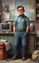 a man standing in a room that is grumpy that's name is David