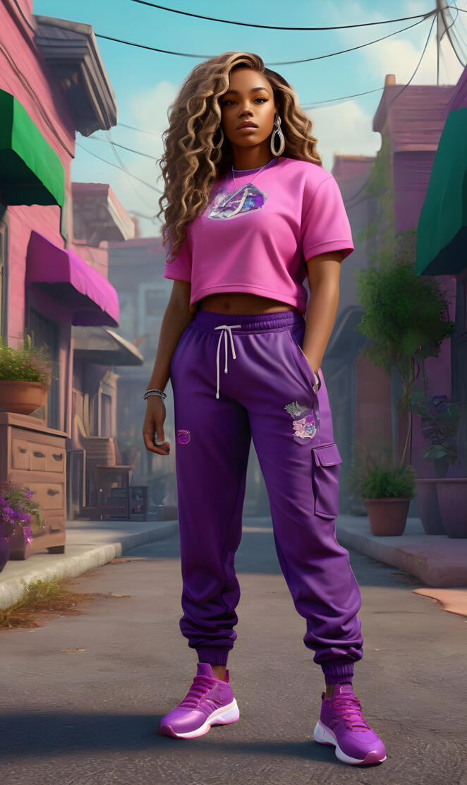 a person in purple pants