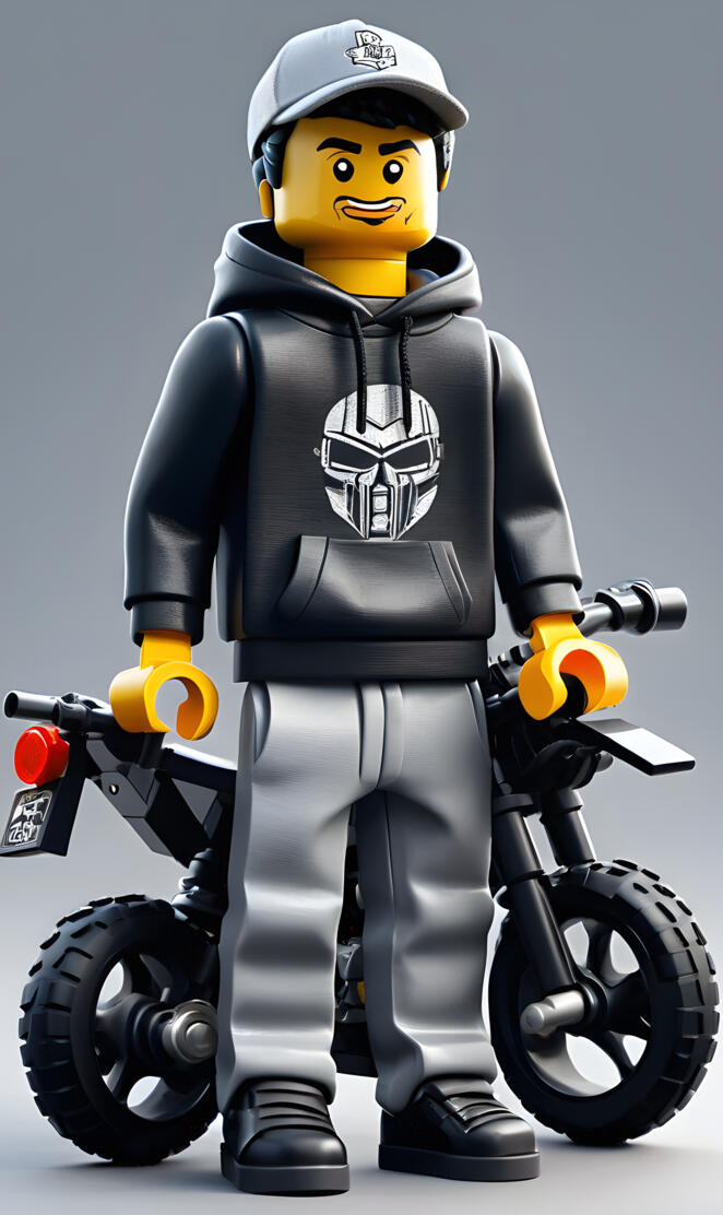 a toy figure of a person with a helmet and a bike