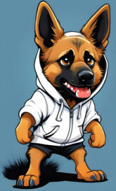 German Shepherd wearing a white Hoodie