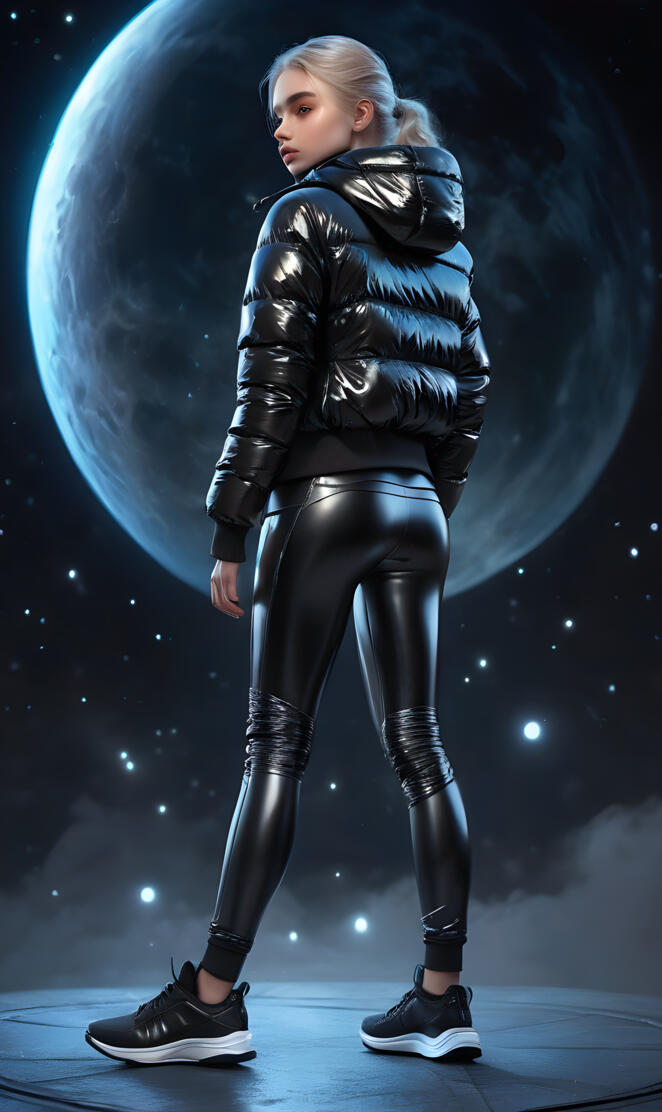 a person wearing a leather jacket and black pants