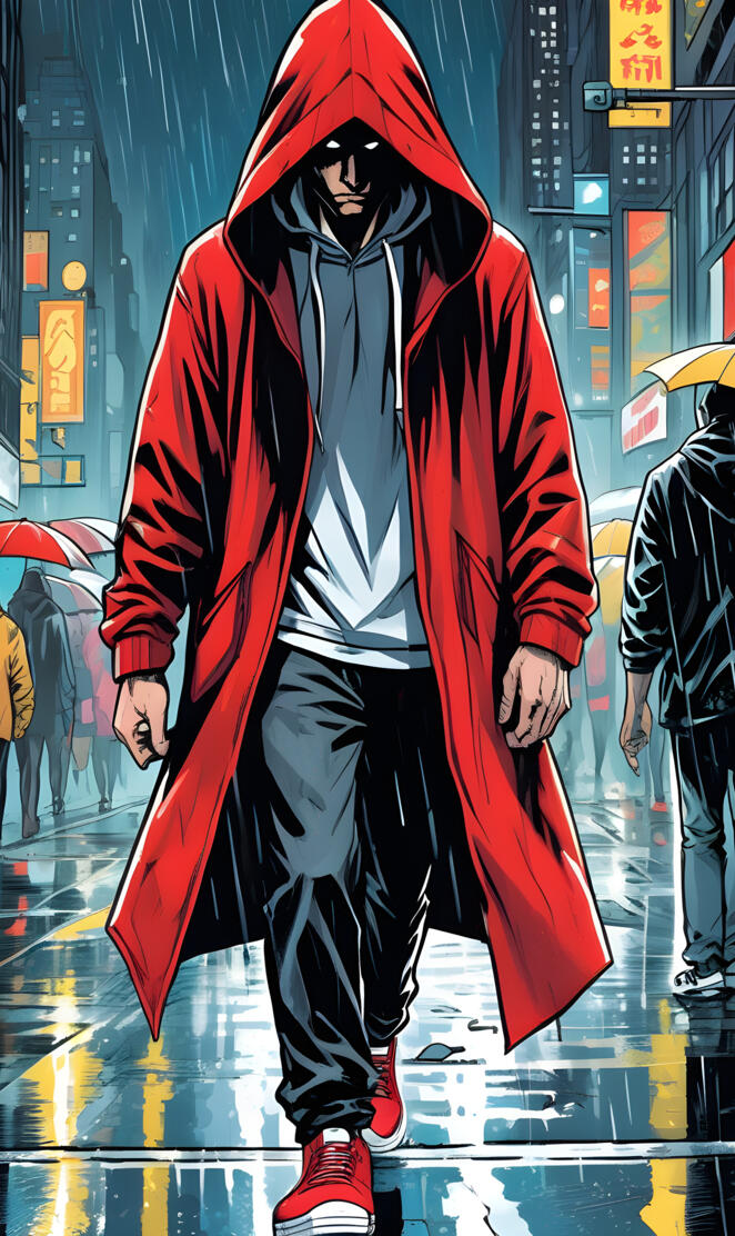 Red, the mystery hero's first appearance