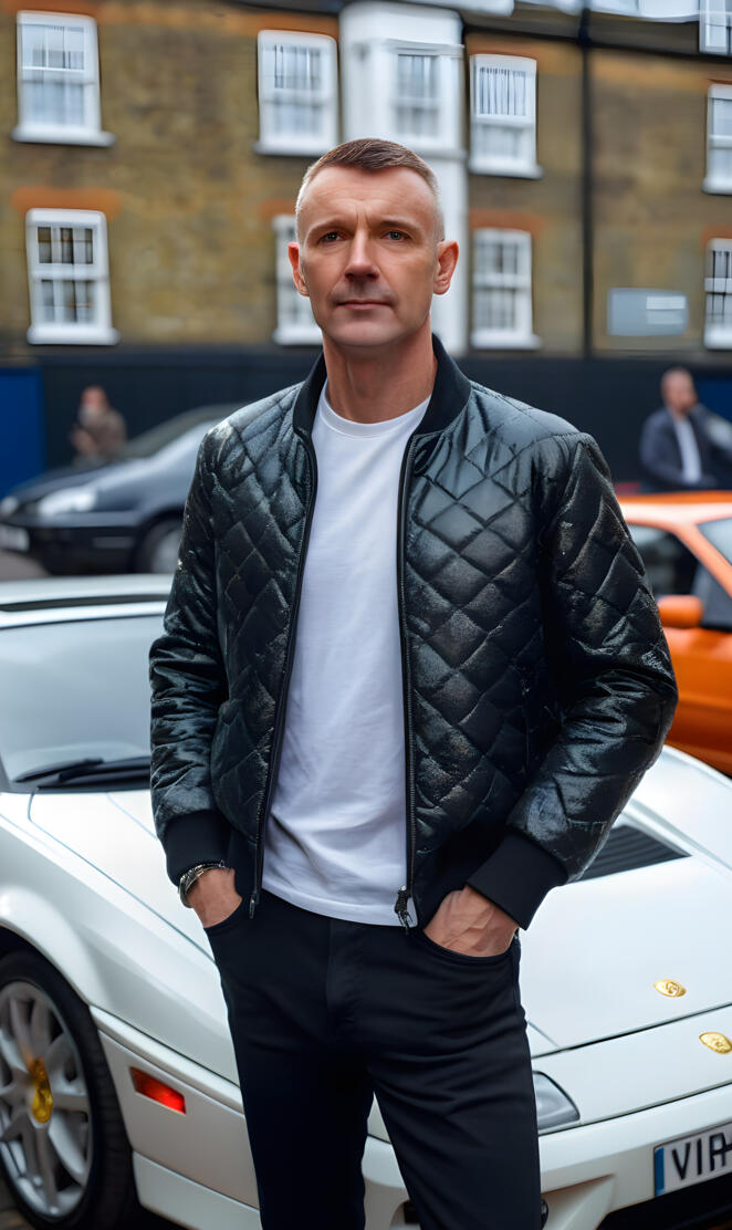 Famous Book Spies, James Bond, standing by his beloved Lotus Esprit