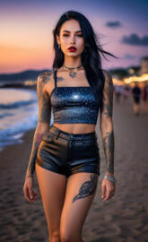 Stunning black haired and inked Beauty