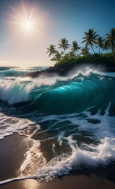 Paradise beach with waves at night 2024 02