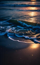 Paradise beach with waves at night 2024 01