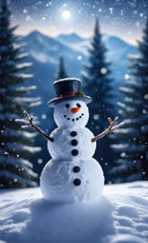 a snowman with a hat and a cigar in the snow