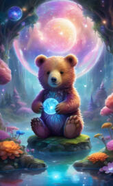 a stuffed bear in a pond