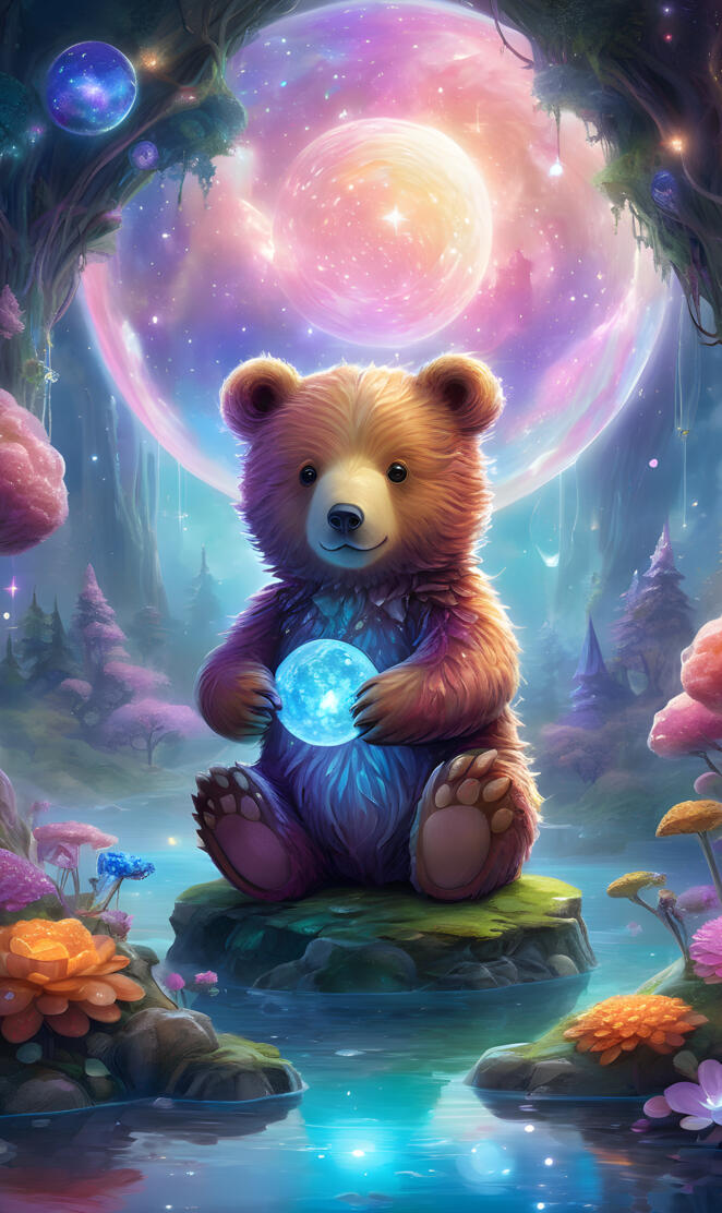 a stuffed bear in a pond