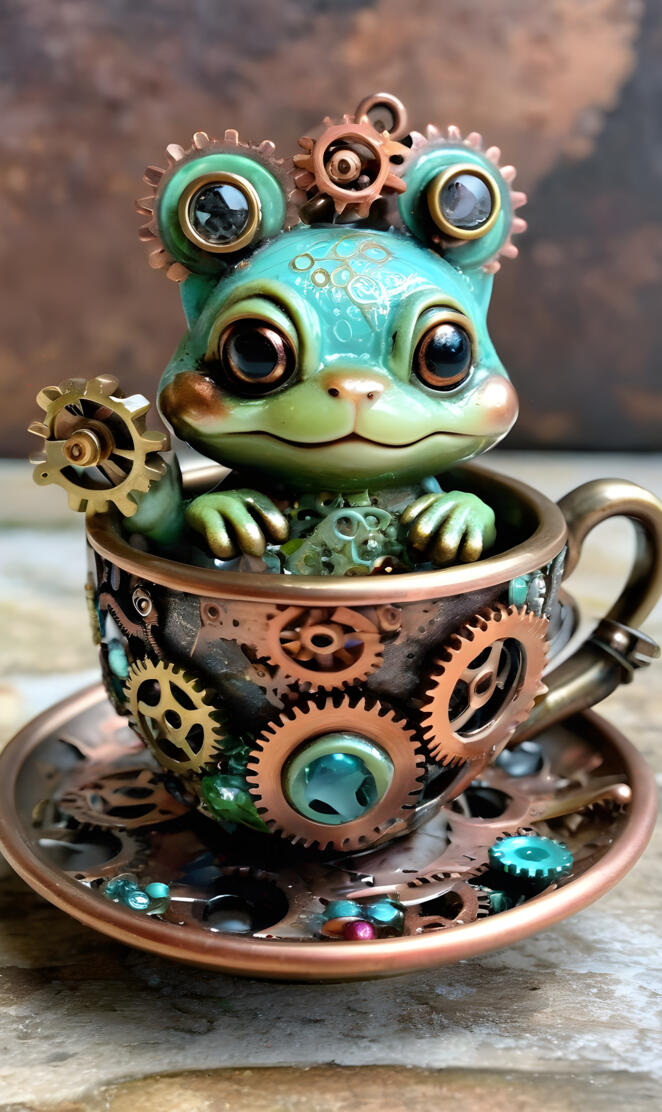 a teapot with a green frog on top
