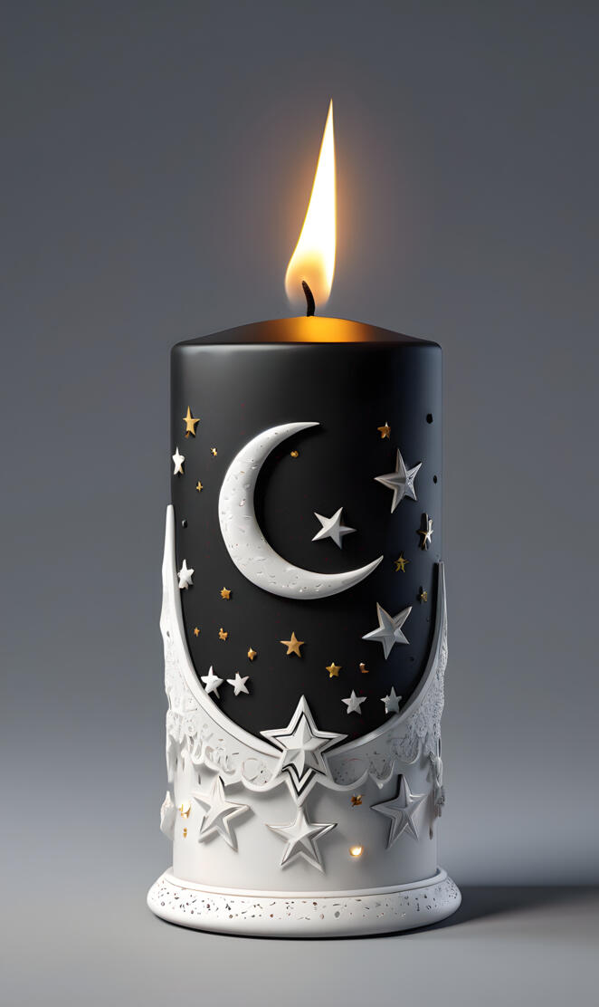 black candle with a wonderful design