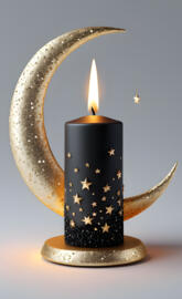 a black candle with a wonderful design on it
